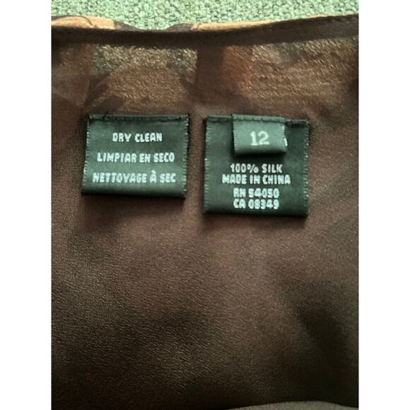 100% Silk Floral A-Line Skirt - Brown & Coral - Size 12 - Picture 5 of 5